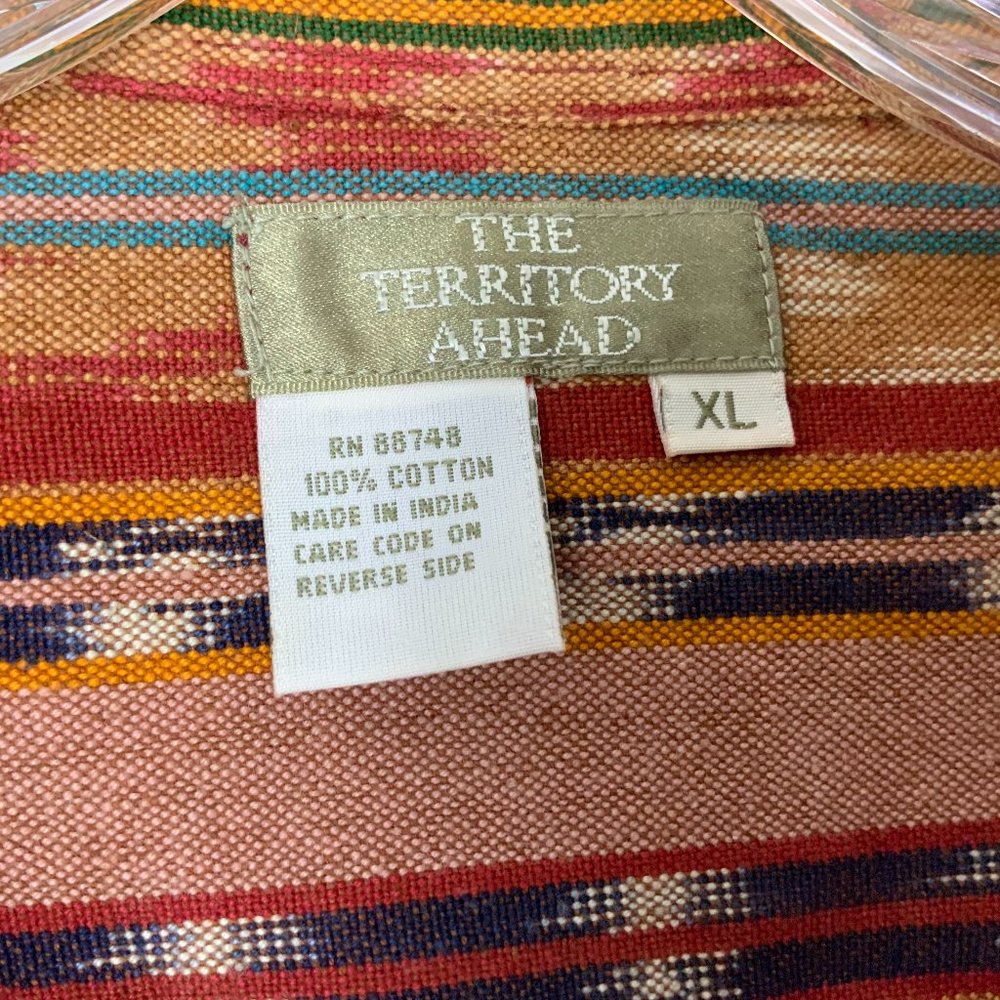 The Territory Ahead Textured Cotton Southwestern Striped Button Up Shirt Sz XL - Picture 6 of 16